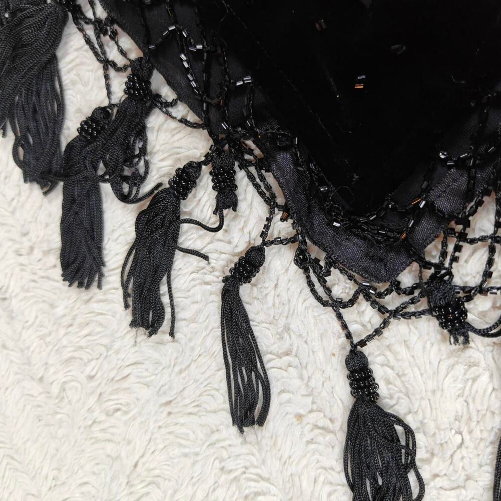 Y2K Black Silk Velvet Beaded Fairygoth Halter Top - Picture 5 of 8